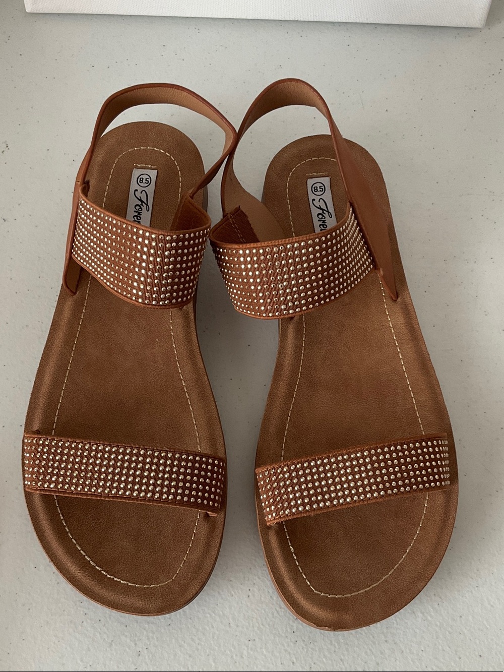 Forever Link Brown Studded Slingback Sandals - Picture 2 of 5